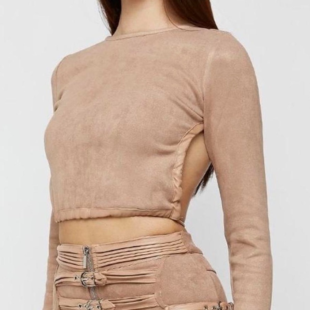 manieredevoir-Beige Vegan Leather Backless Top size s